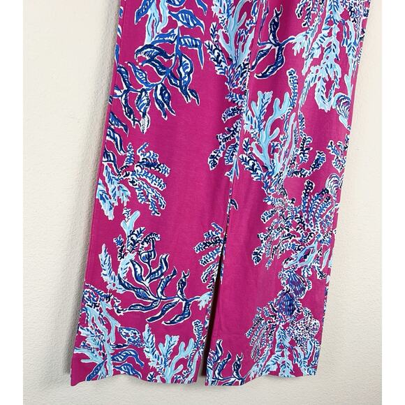 Lilly Pulitzer XS Tropical Resort Coral Print Coastal Wide Leg Pants Stretch - Picture 9 of 10